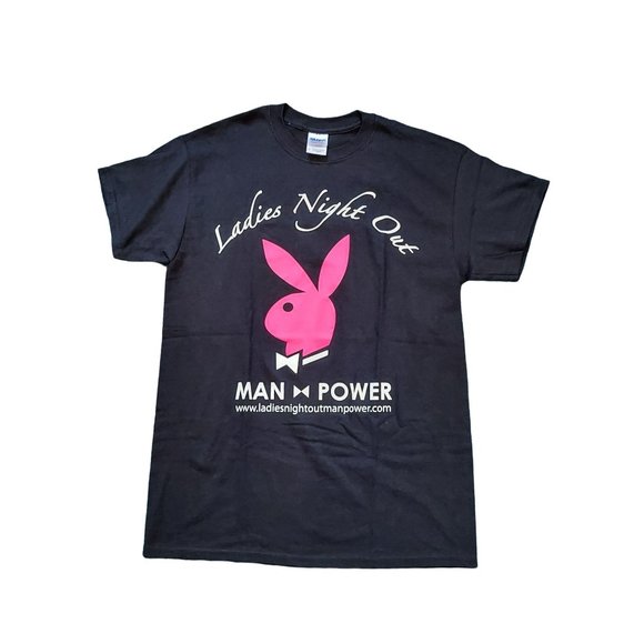 Playboy Bunny Gildan Heavy Cotton Ladies Night Out Man Power T-Shirt Size M EUC - Picture 1 of 5